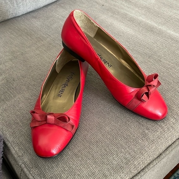Yves Saint Laurent Vintage Red Ballet Small Heel Flat Size 5 - Picture 2 of 10